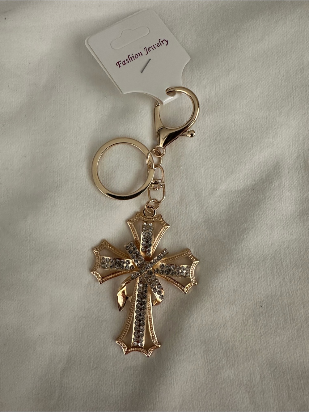 Gold Crystal Cross Keychain - Fashion Jewelry